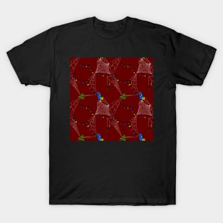 Christas Lights Holiday Spiders Dark Red T-Shirt